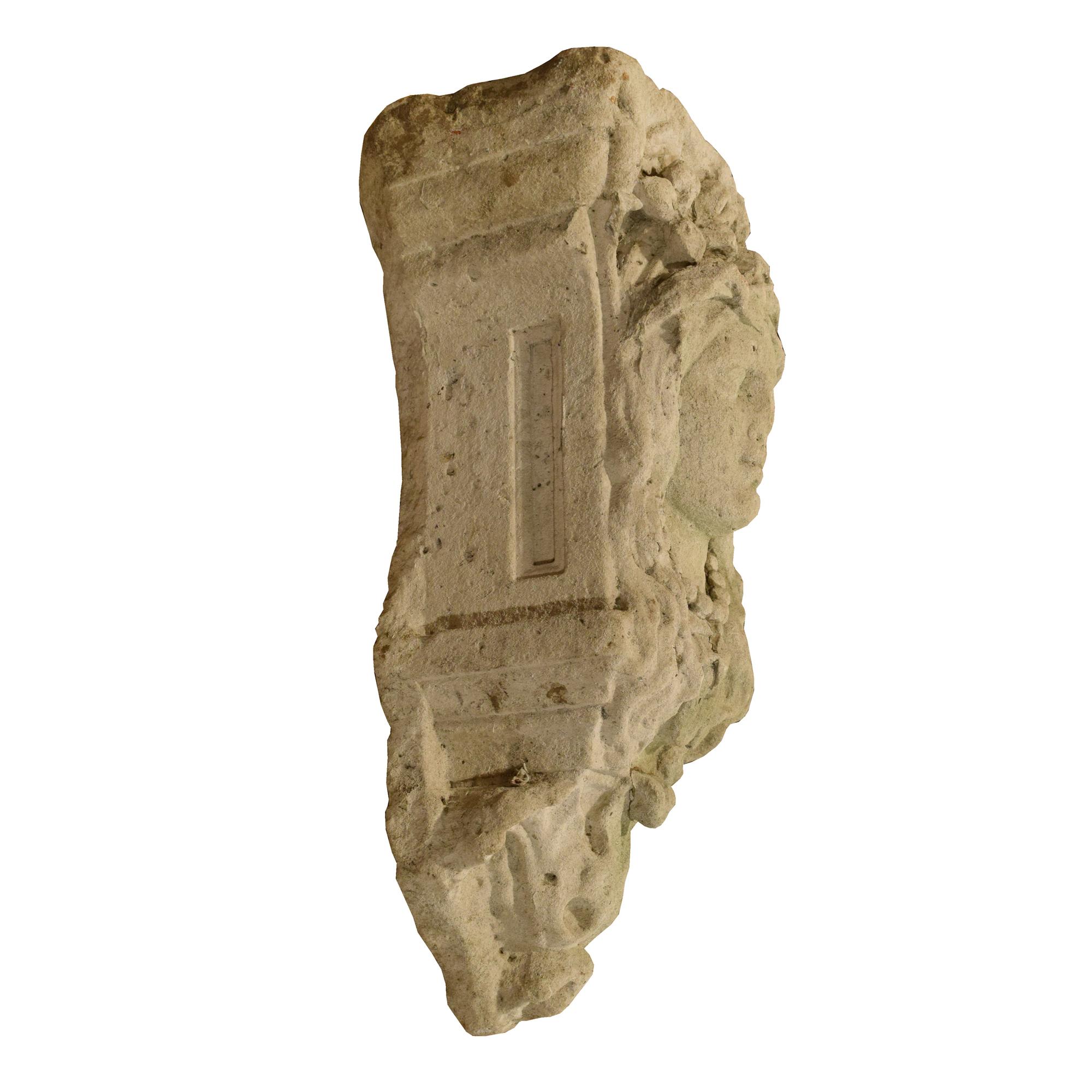 A Cast Stone Figural Corbel 17.5" w x 12" D x 27" H — France, Circa 1920