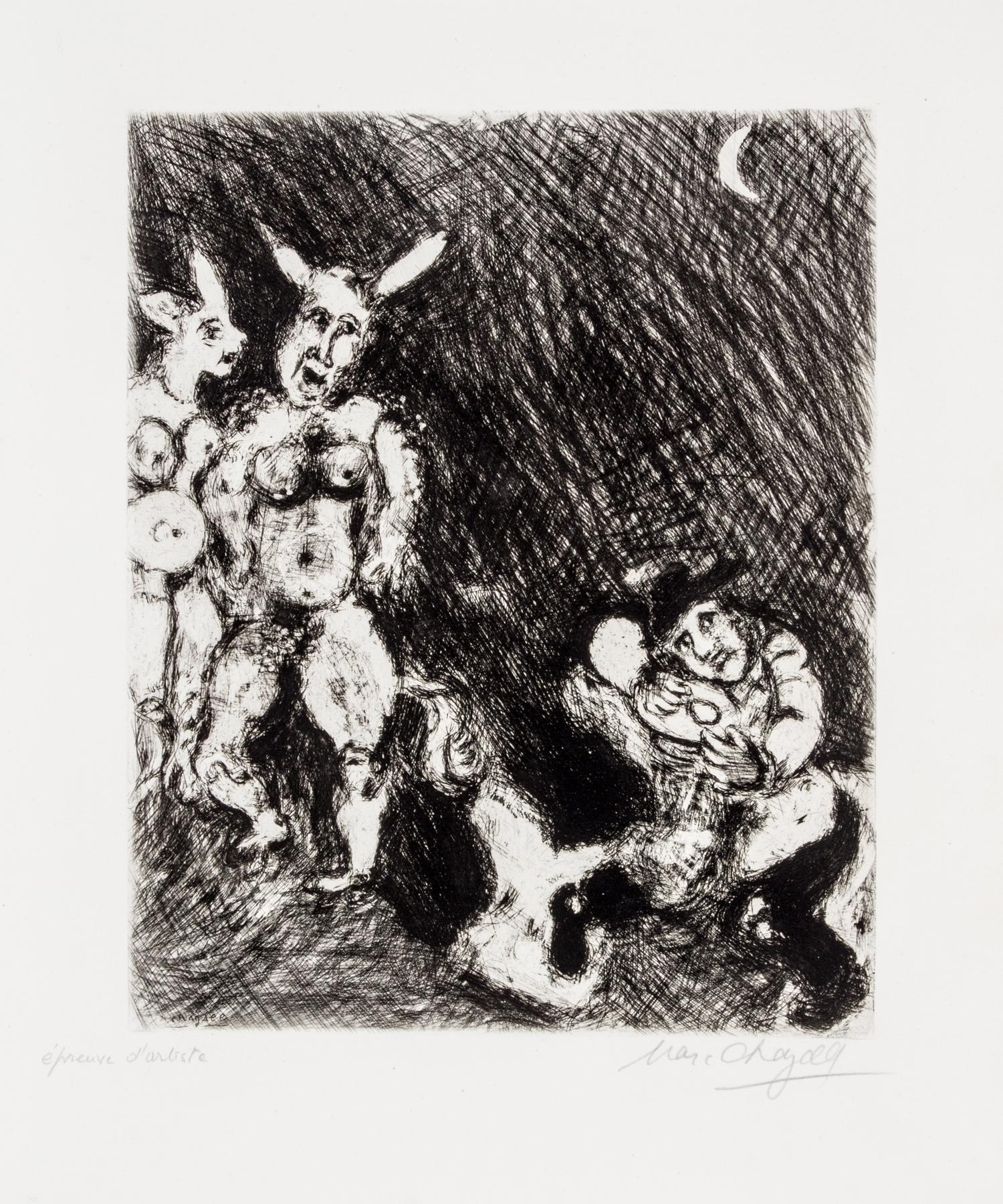 Marc Chagall, (French/Russian, 1887-1985), Le Satyre et le Passant (pl. 57 from Fables de la Fontaine)
