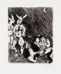 Marc Chagall, (French/Russian, 1887-1985), Le Satyre et le Passant (pl. 57 from Fables de la Fontaine)