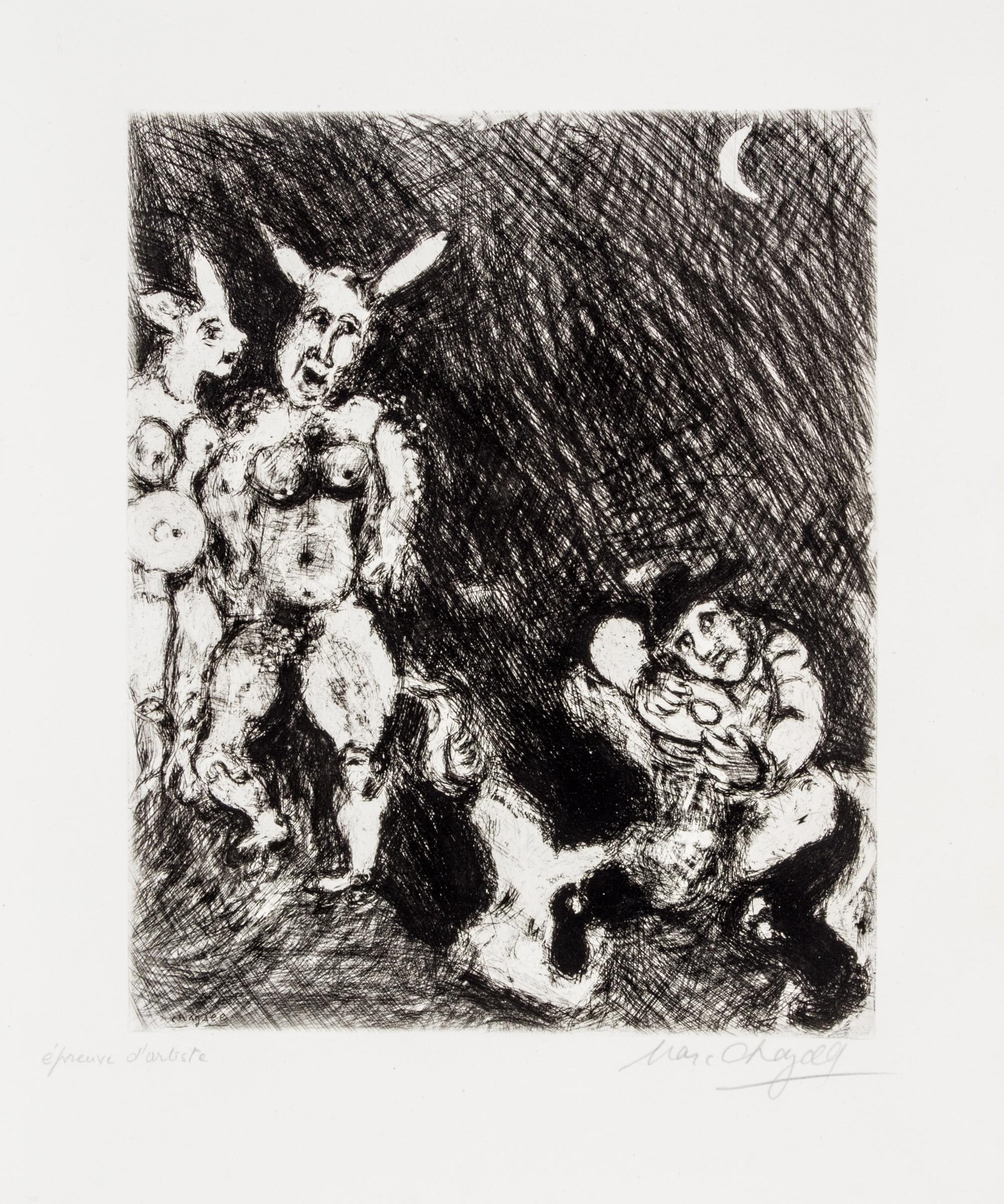 Marc Chagall, (French/Russian, 1887-1985), Le Satyre et le Passant (pl. 57 from Fables de la Fontaine)