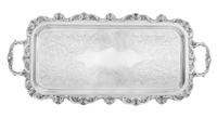 A Group of Three Silver-Plate Serving Trays, Various Markers, each of shaped handled form, comprising an example in the Ascot pattern,