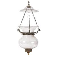 A Classical Pressed Metal Mounted Blown Glass Hall Lantern