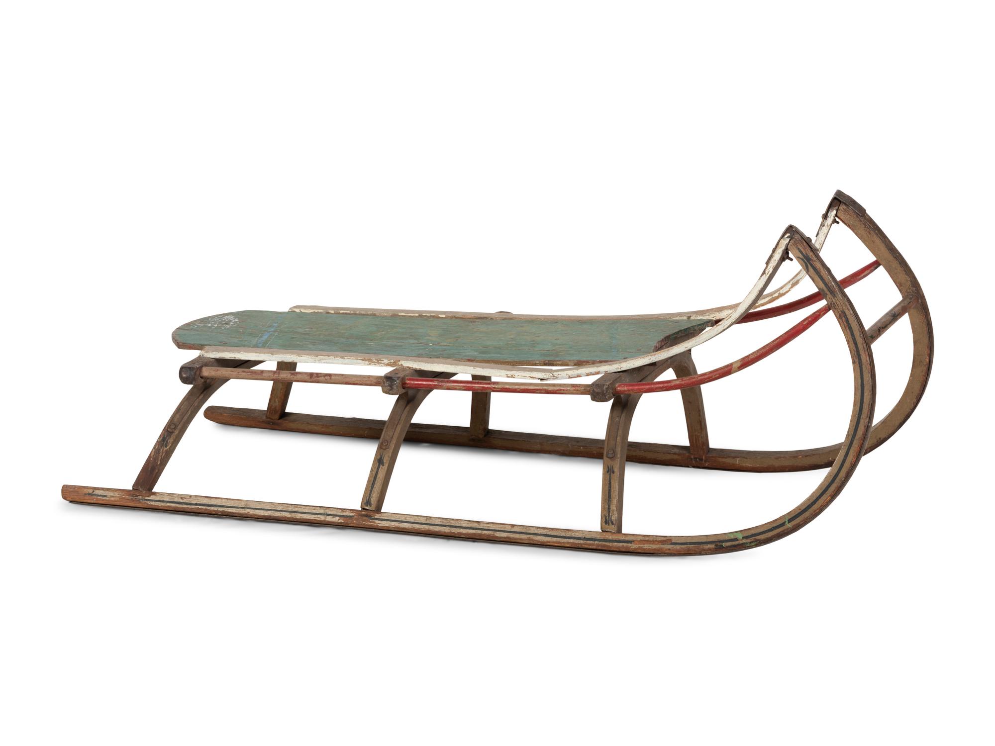 A Paint Decorated Wooden Child's Sled