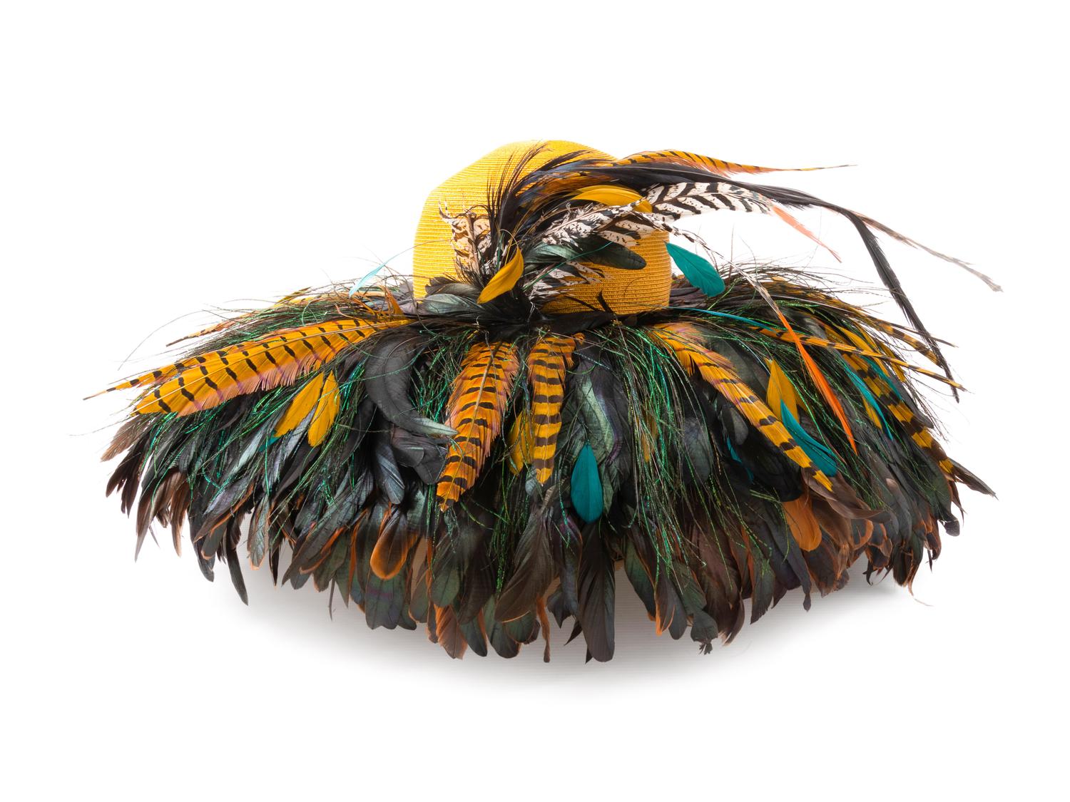 Three Kokin Hats Trimmed with Feathers, 1980-90s