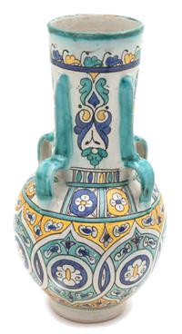 A Persian Hand-Painted Ceramic Vase Height 16 inches.