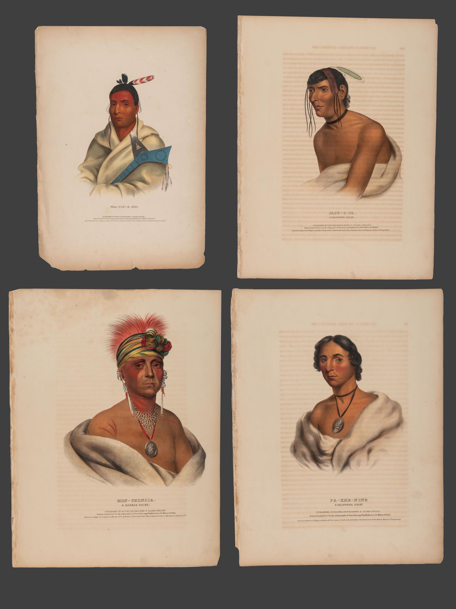 Four Hand-Colored Lithographs by McKenney and Hall