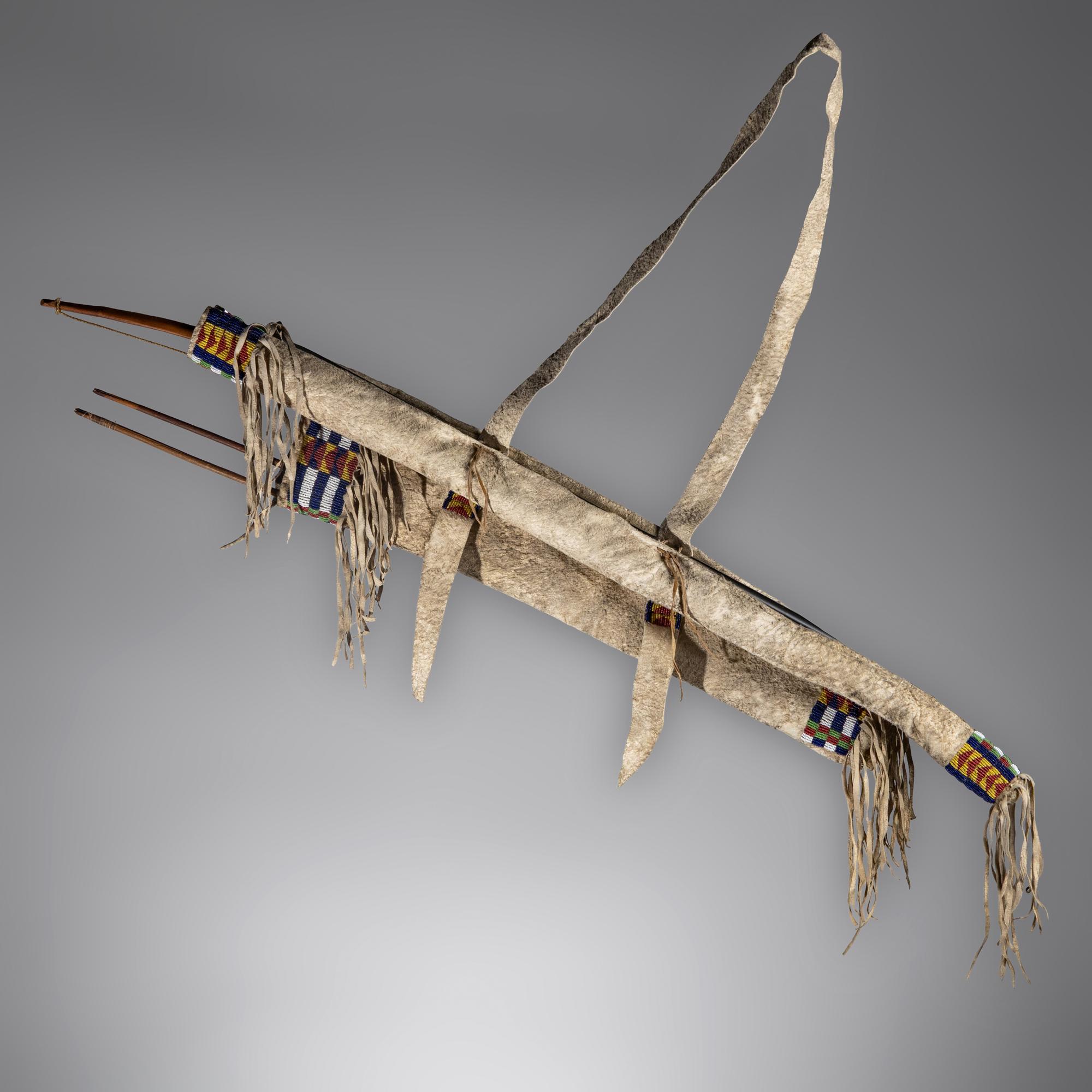 Sioux Beaded Hide Quiver and Bowcase, with Bow and Arrows