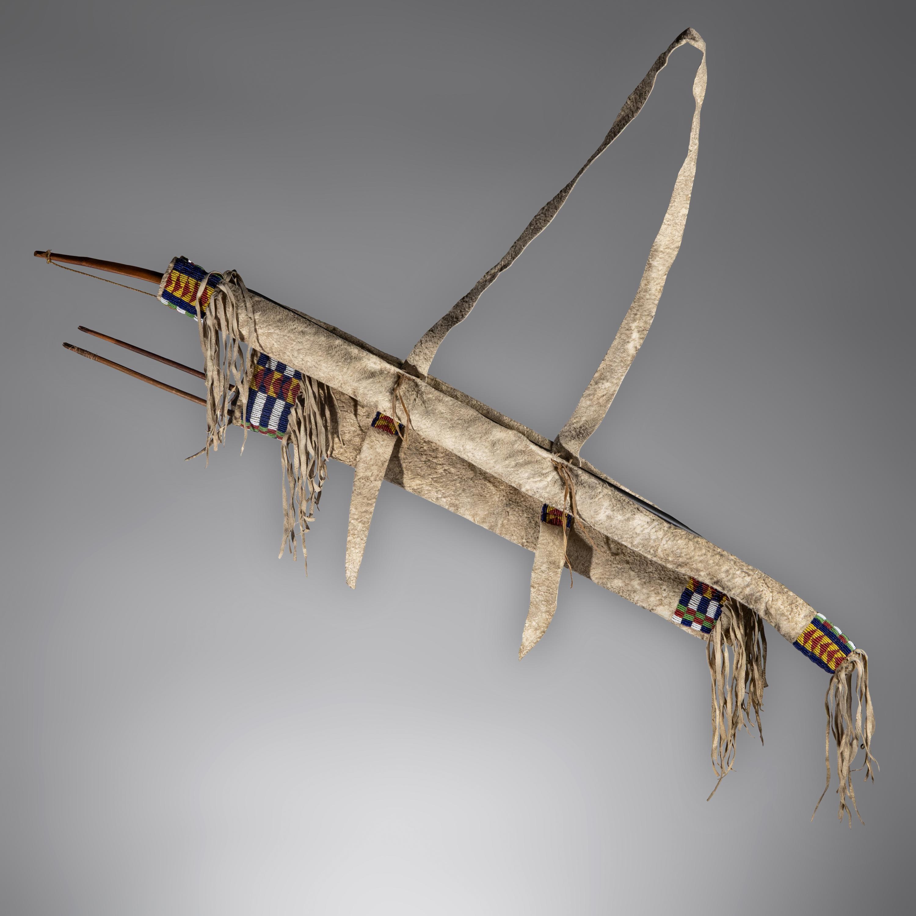 Sioux Beaded Hide Quiver and Bowcase, with Bow and Arrows