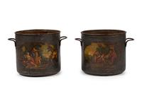 A Pair of French Painted Tole Cache Pots