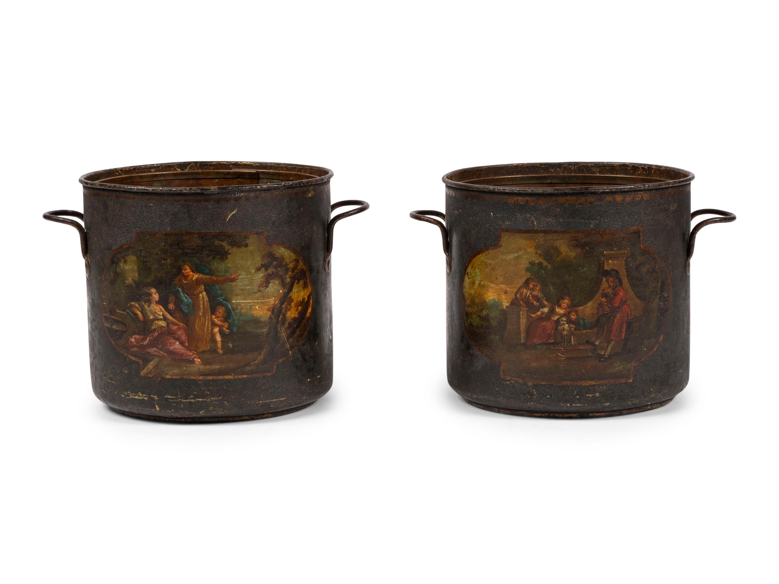 A Pair of French Painted Tole Cache Pots