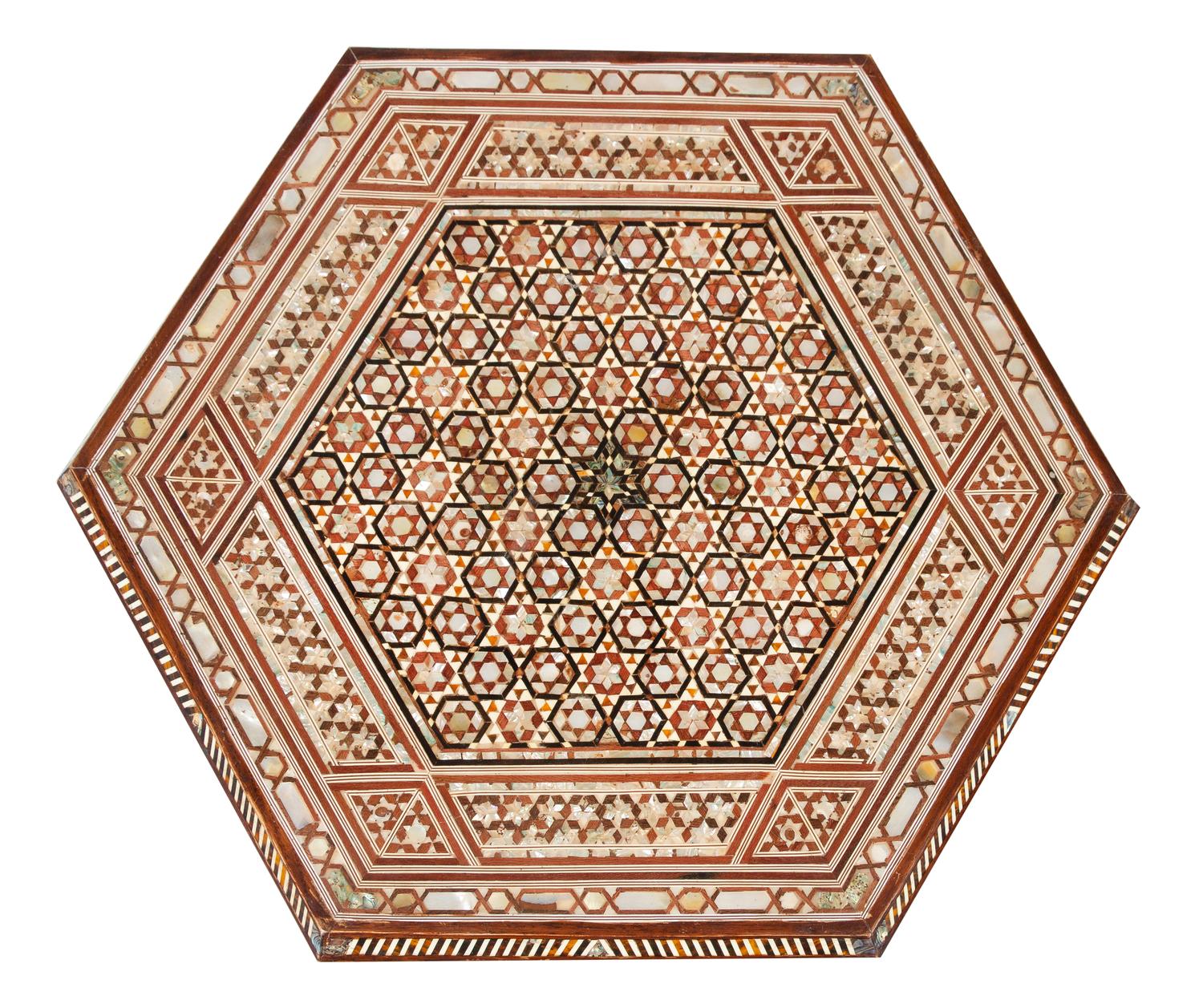 A Pair of Moorish Mother-of-Pearl Inlaid Side Tables Height 25 x width 24 inches. — 20TH CENTURY
