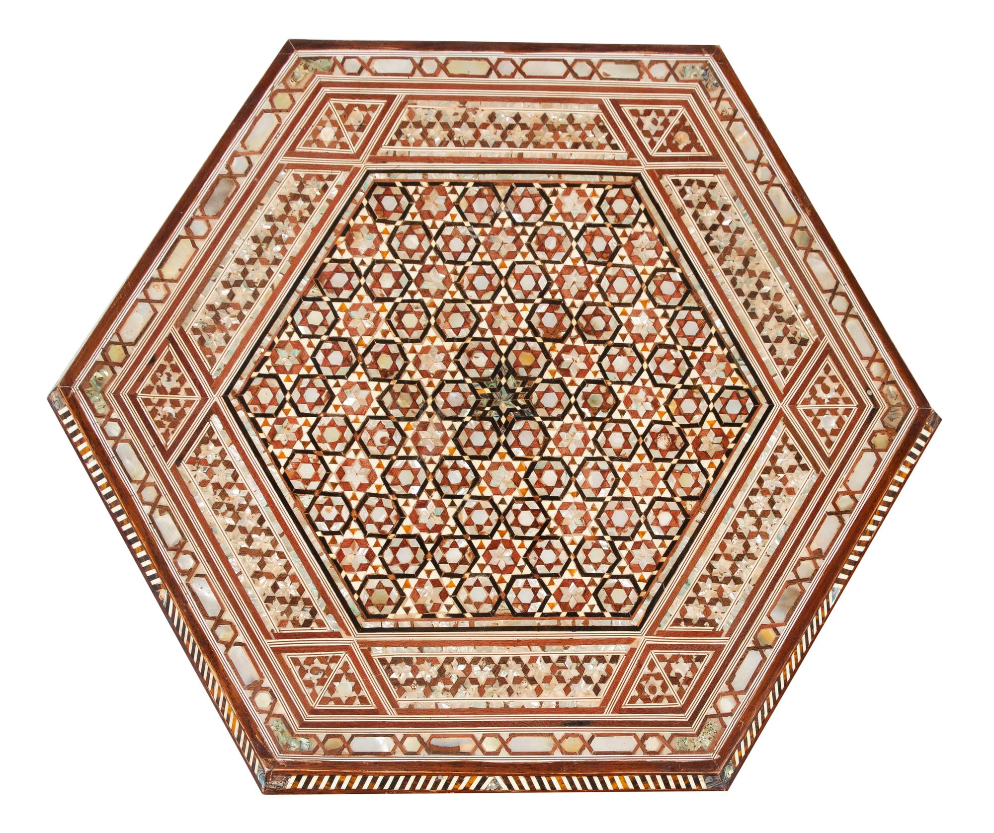 A Pair of Moorish Mother-of-Pearl Inlaid Side Tables Height 25 x width 24 inches. — 20TH CENTURY