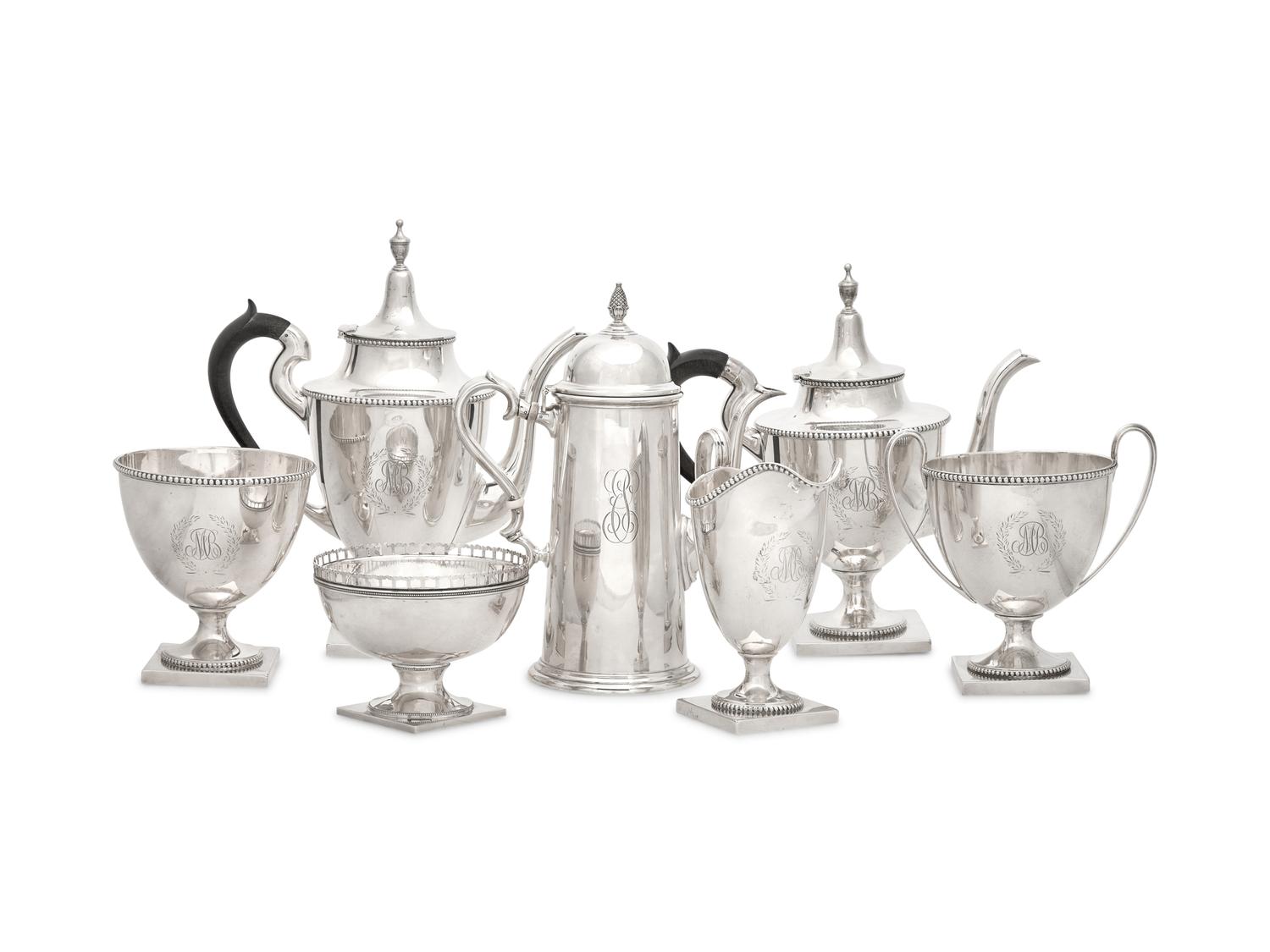 A Group of Seven Silver Tea Wares