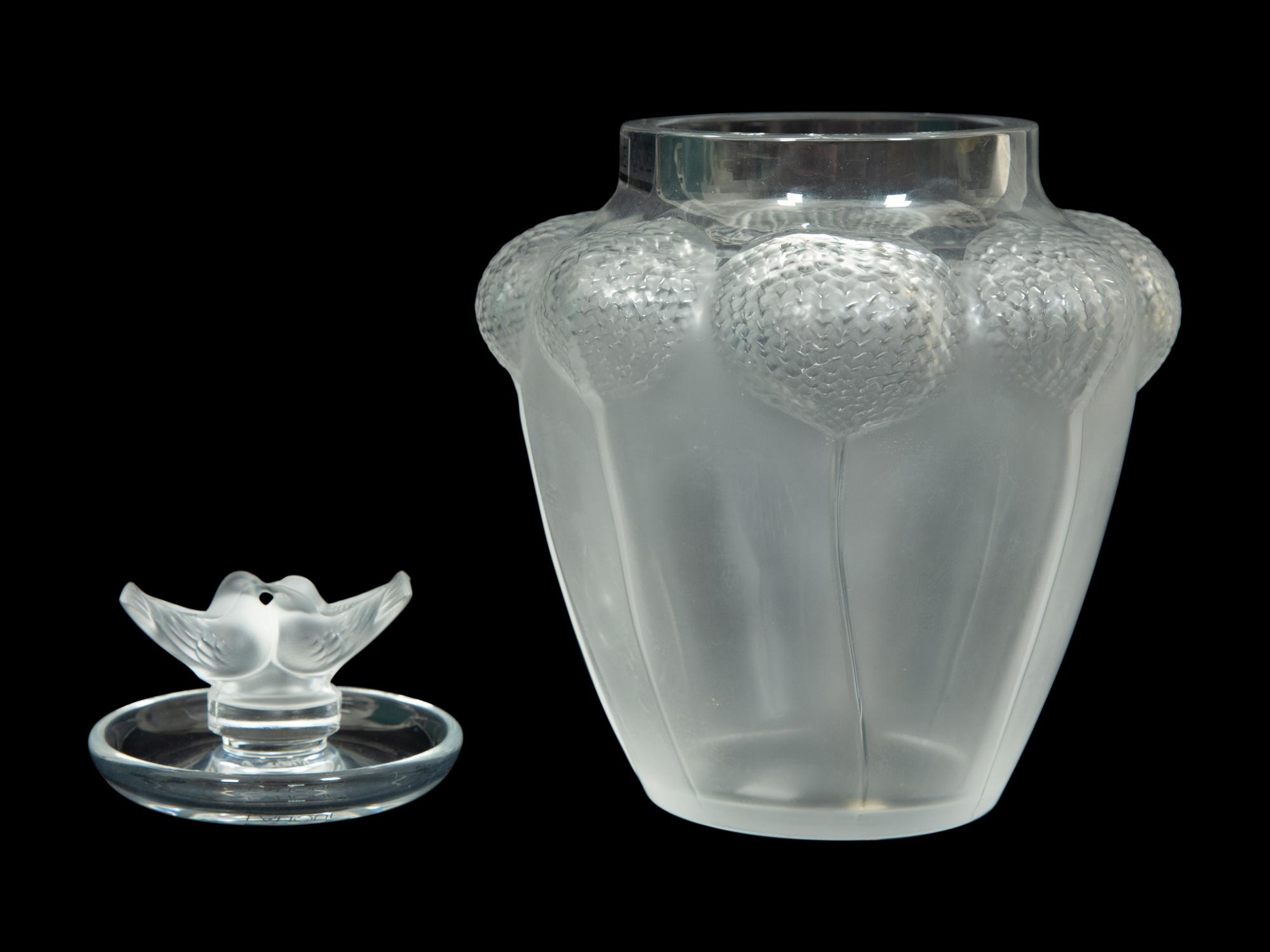 A Lalique Bali Vase and a Deux Colombes Jewelry Dish