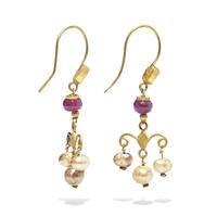 A Pair of Byzantine Gold, Pearl, and Glass Earrings
