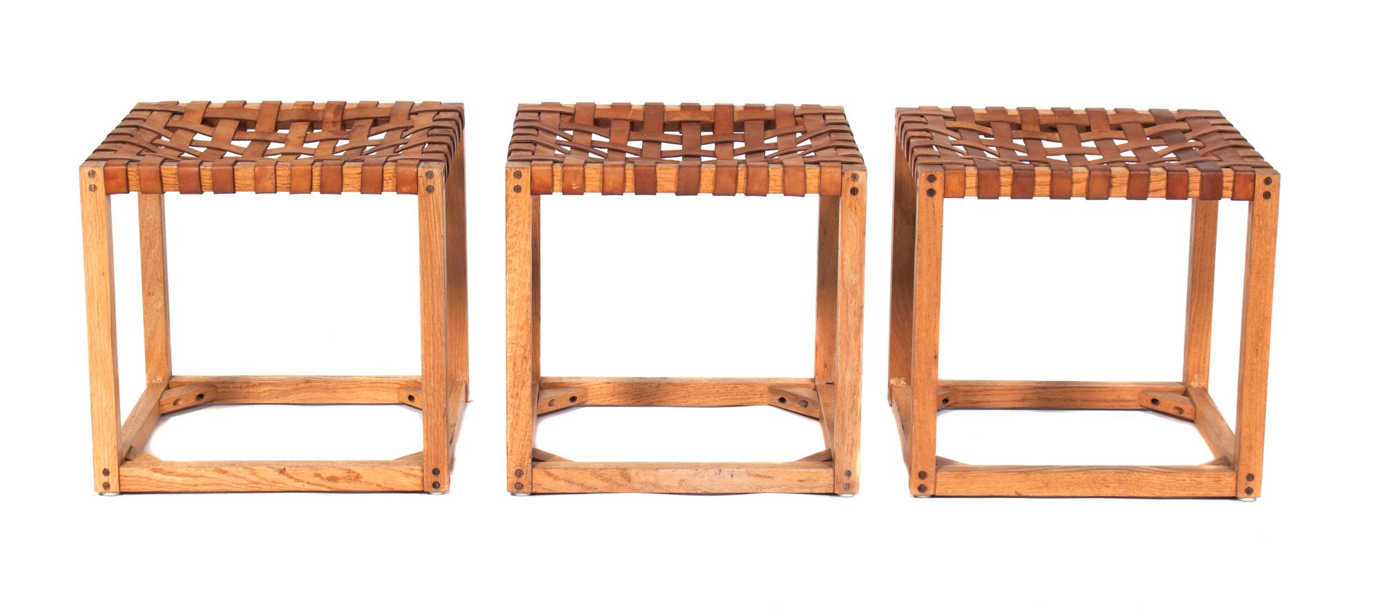 A Set of Three Stools Height 16 1/2 x width 17 x depth 14 1/2 inches. — 20TH CENTURY