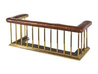 An English Leather-Upholstered Brass Club Fender