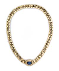 An 18 Karat Yellow Gold, Sapphire and Diamond Necklace, 67.70 dwts.
