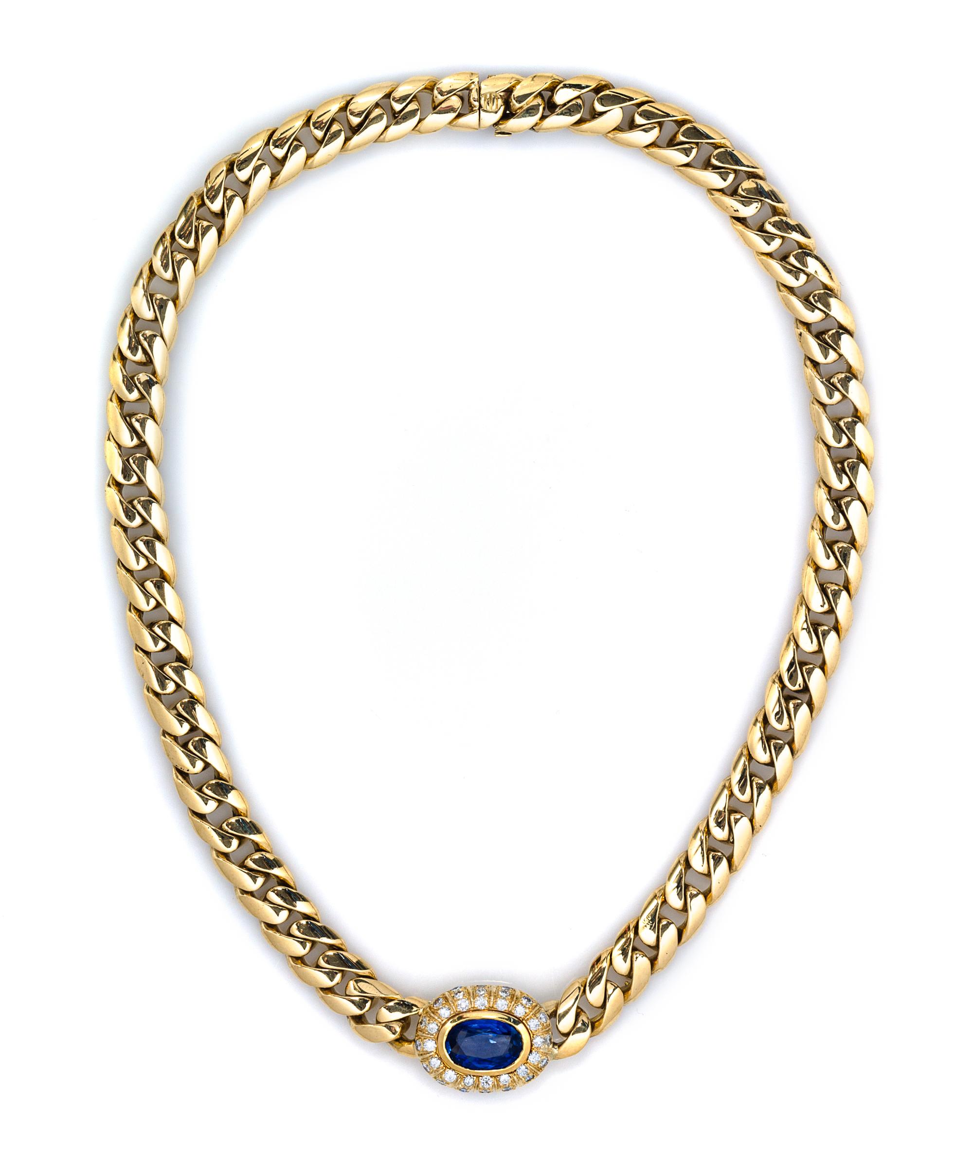 An 18 Karat Yellow Gold, Sapphire and Diamond Necklace, 67.70 dwts.