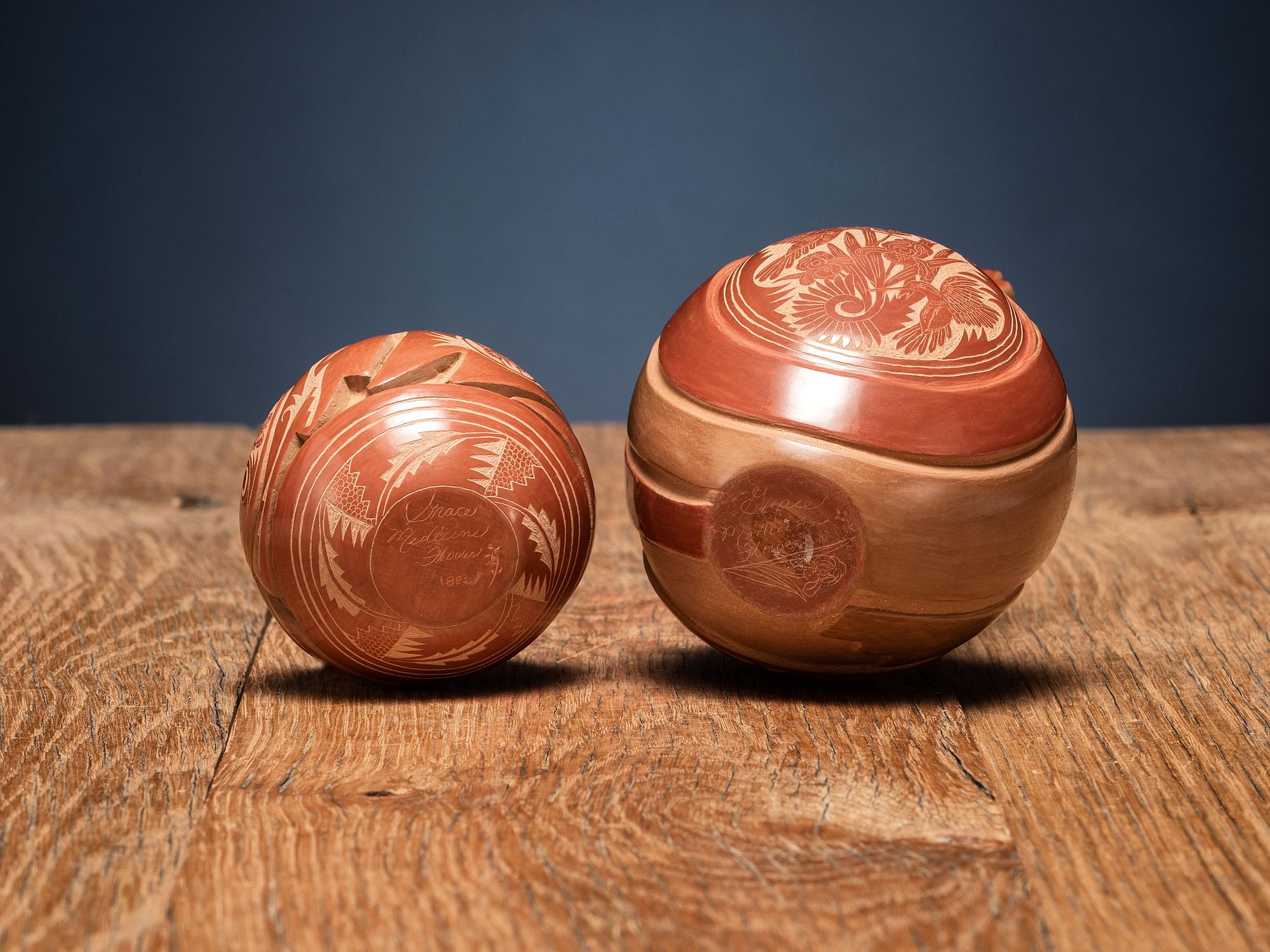 Redware Sgraffito Pottery Perfume Bottles
