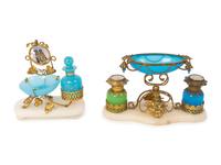 Two French Gilt Metal Mounted Blue Opaline Glass Articles