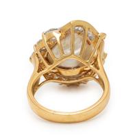 Cultured Pearl, Diamond, and Yellow Gold Ring