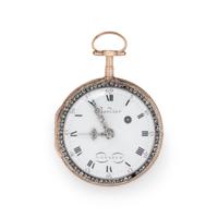 BORDIER, 18K PINK GOLD, PASTE AND ENAMEL OPEN FACE POCKET WATCH