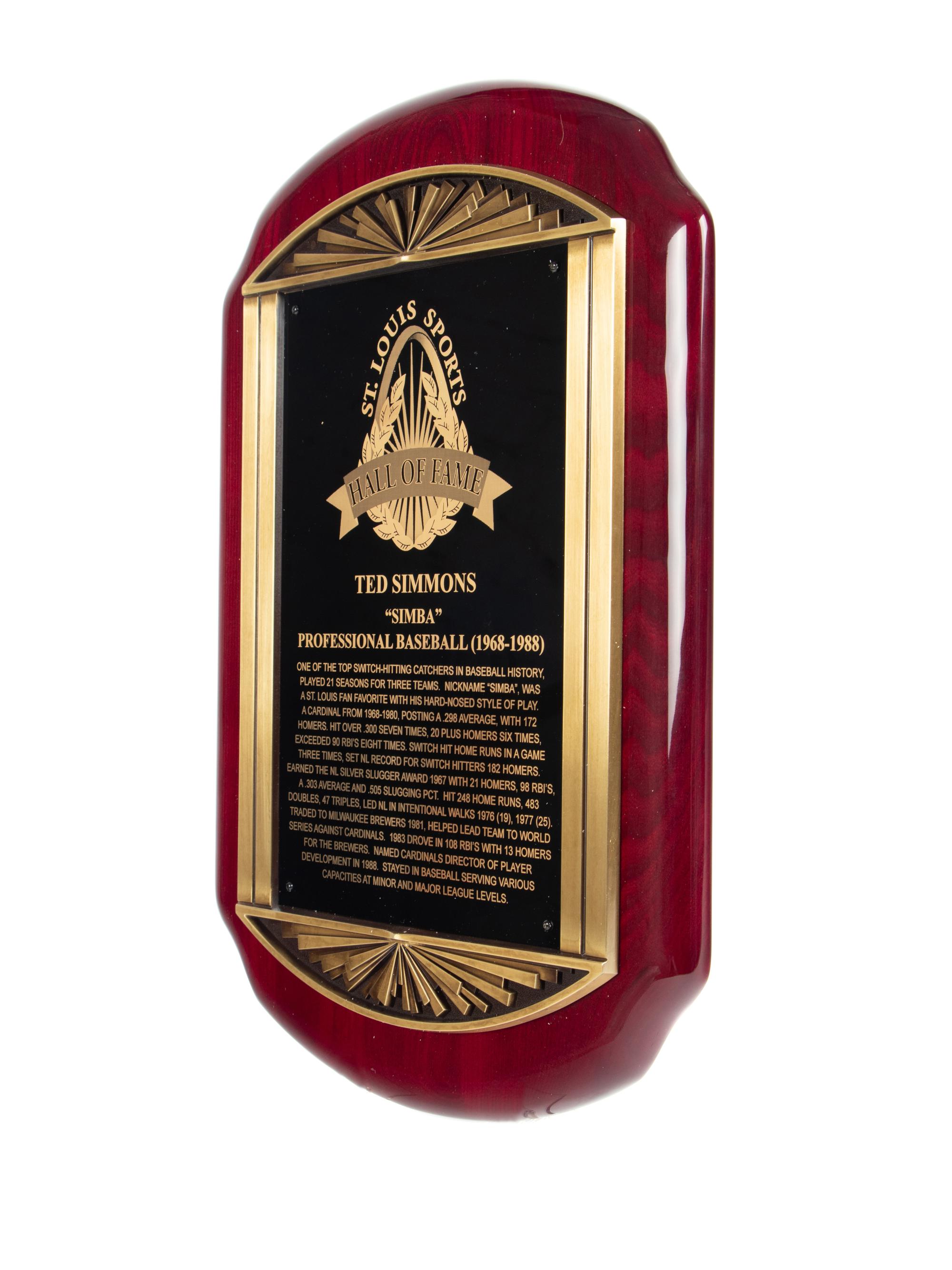 A St. Louis Sports Hall of Fame Plaque Awarded to Hall of Famer Ted Simmons from The Ted Simmons Collection