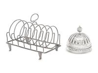 An English Silver Dinner Bell and Toast Rack
