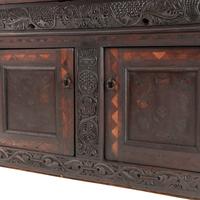 A William and Mary Carved Oak and Marquetry Court Cupboard