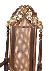 A Pair of William and Mary Style Parcel Gilt Caned and Pierced-Carved Beechwood Armchairs