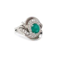 PLATINUM, EMERALD, AND DIAMOND RING