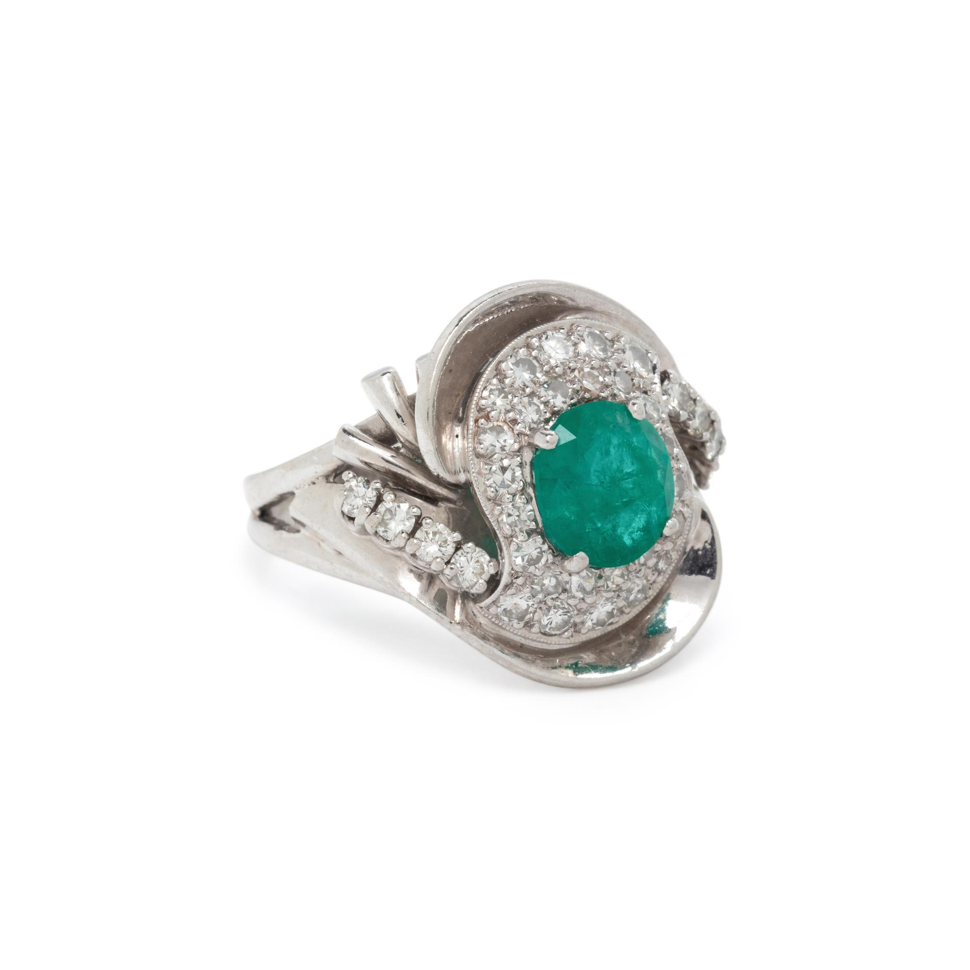 PLATINUM, EMERALD, AND DIAMOND RING