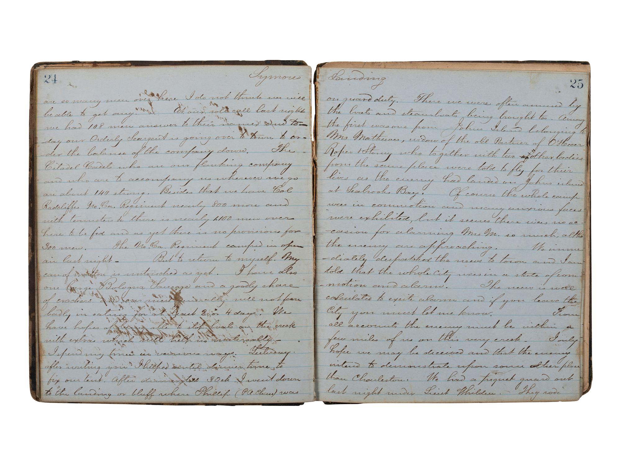 [CIVIL WAR]. Manuscript book documenting the wartime experiences of a 1st South Carolina Infantry private occupying captured Union forts near Charleston, SC. 1861.