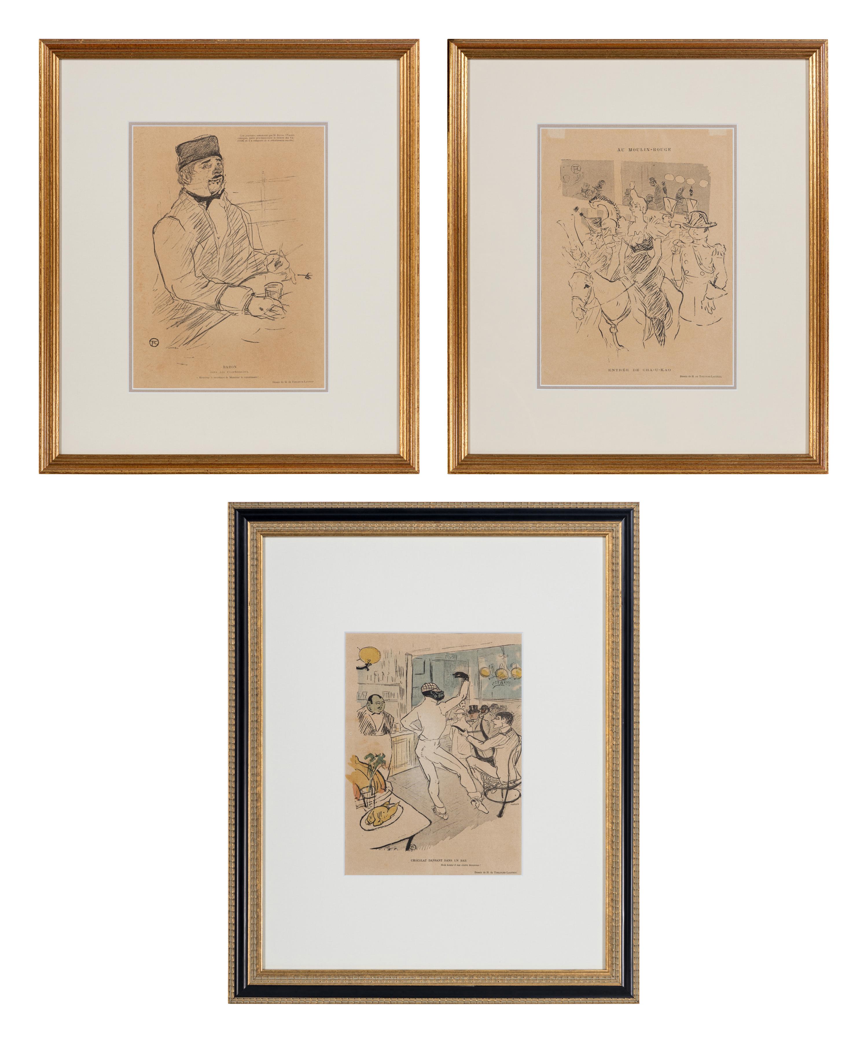 A Group of Three Prints from Le Rire ( Baron Dans Le Charbonniers , Entree de Cha-U-Kao , and Chocolat Dansant Dans Un Bar )