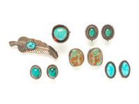 SIX PIECES OF SILVER AND TURQUOISE JEWELRY