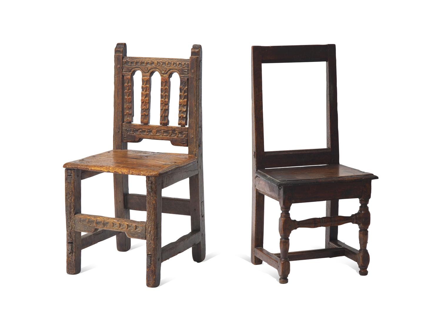 Two Continental Walnut Side Chairs