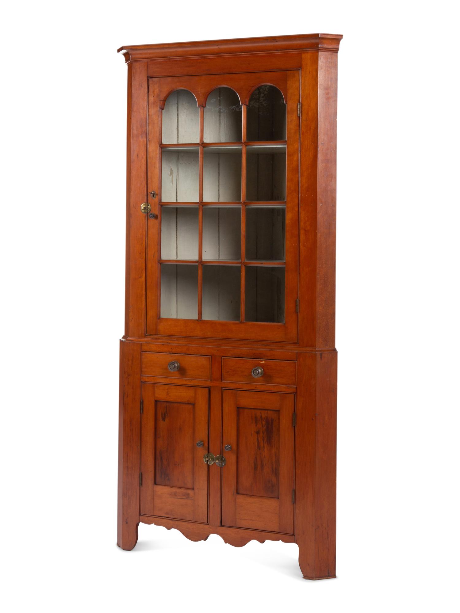 A Federal Cherrywood Corner Cupboard
