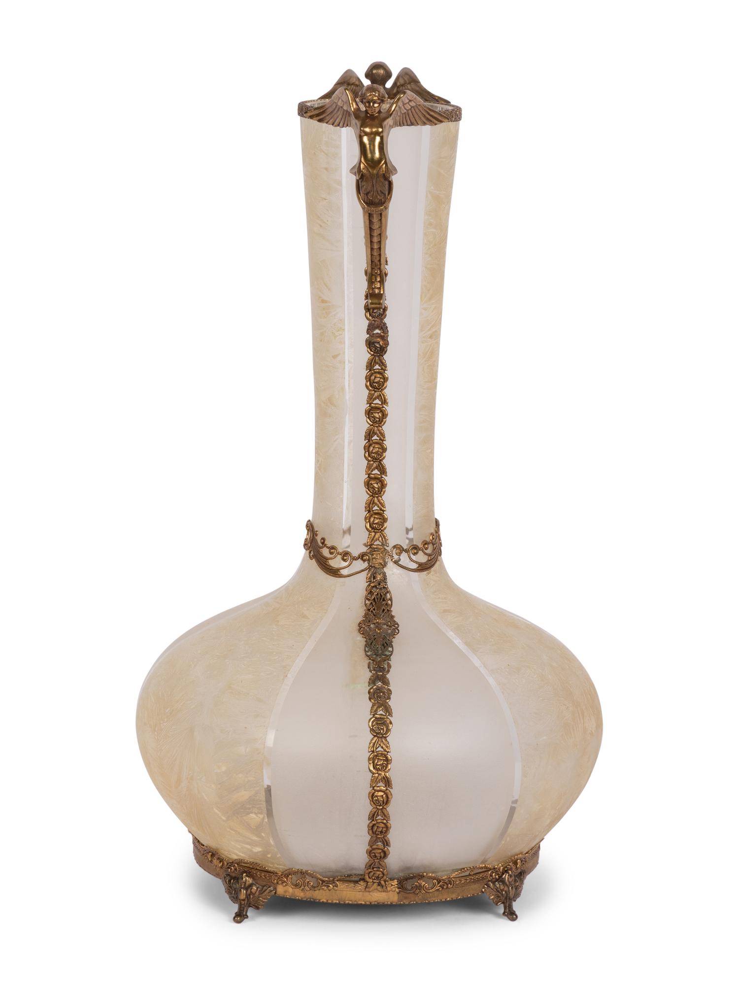 A Continental Gilt Metal Mounted Etched Glass Vase