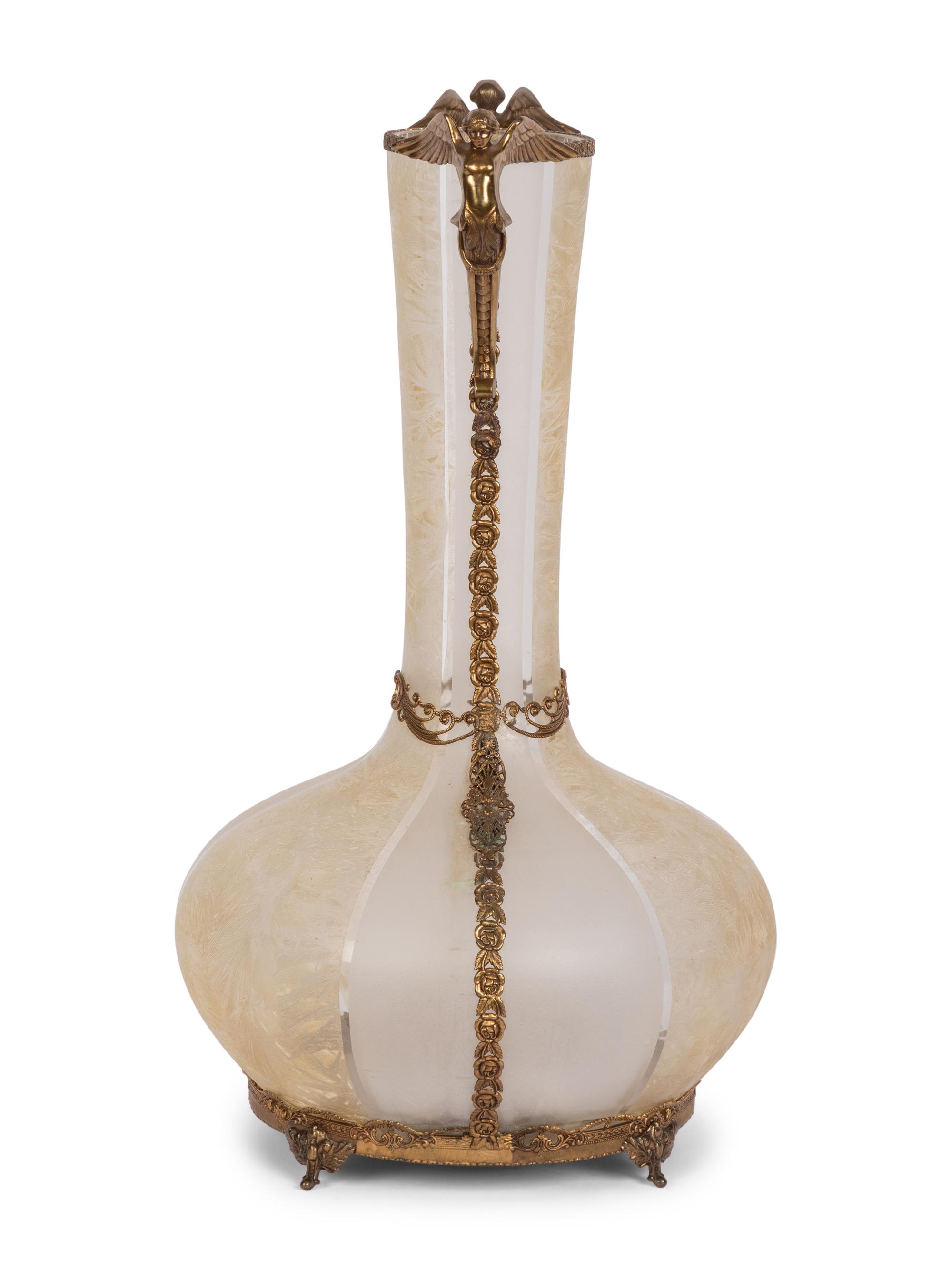 A Continental Gilt Metal Mounted Etched Glass Vase