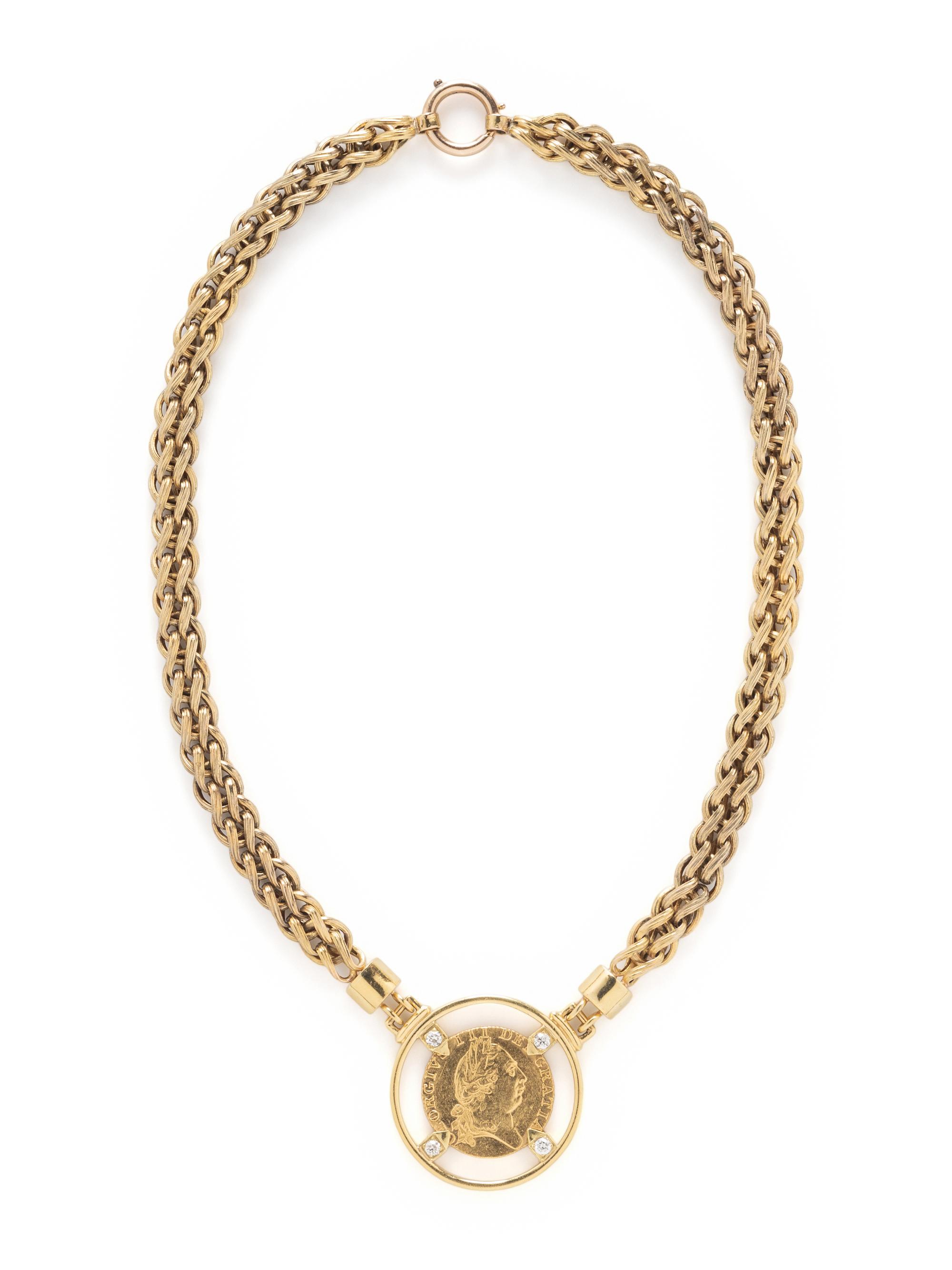 YELLOW GOLD, COIN, AND DIAMOND NECKLACE
