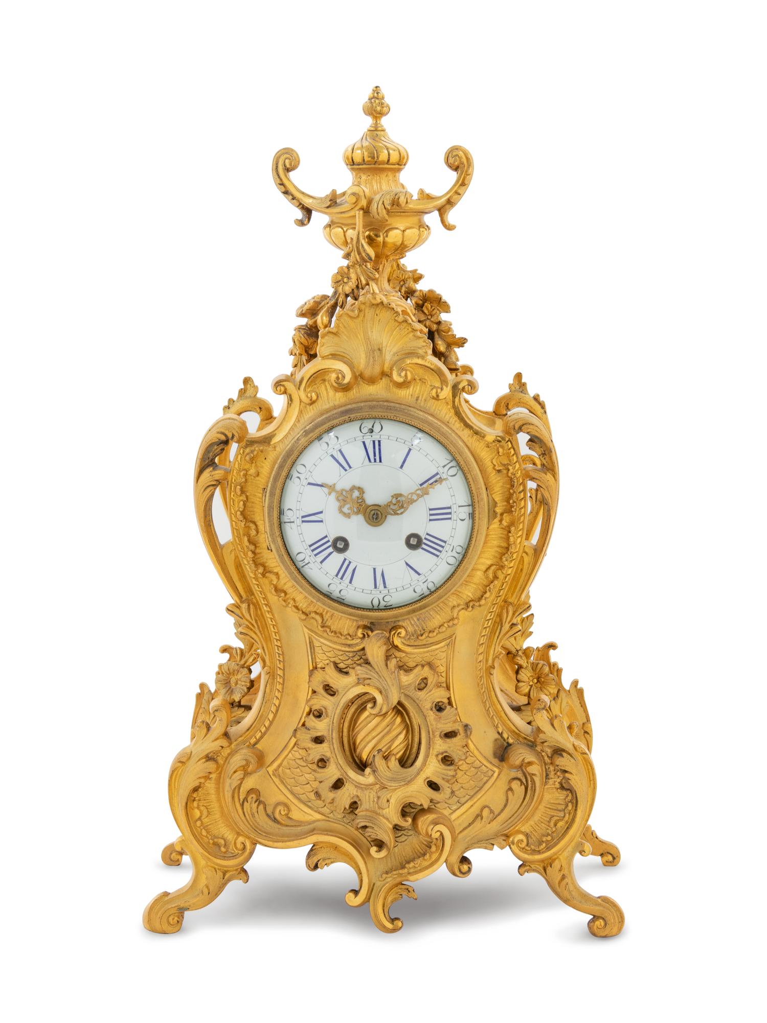 A Louis XV Style Gilt Bronze Mantel Clock