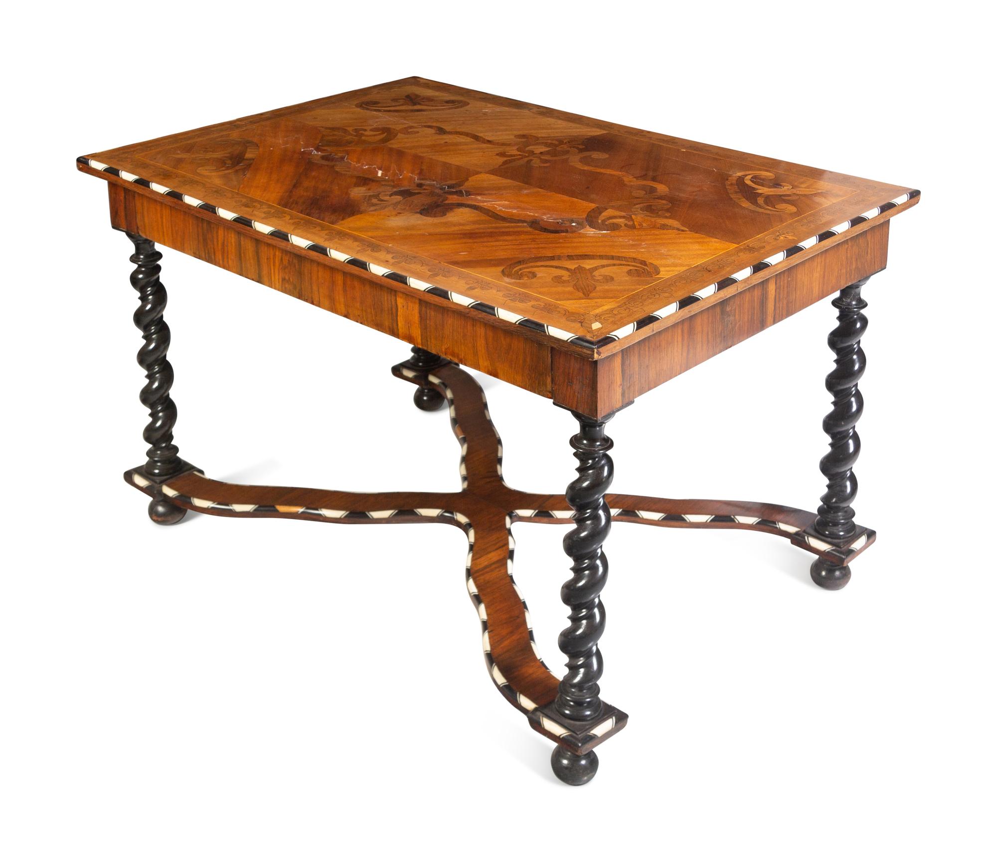 A Northern Italian Bone Inlaid Marquetry, Walnut and Ebony Center Table