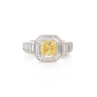 FANCY INTENSE YELLOW DIAMOND AND DIAMOND RING