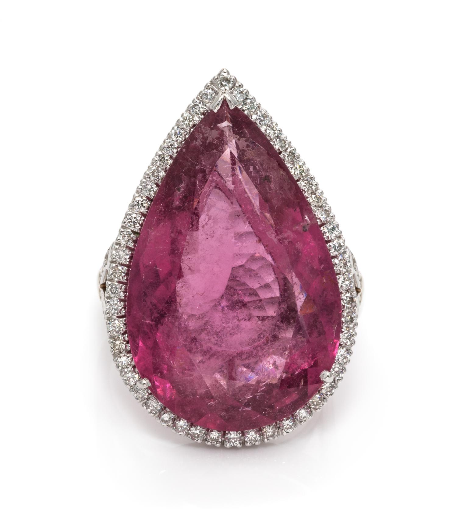 An 18 Karat White Gold, Pink Tourmaline and Diamond Ring, British, 6.90 dwts.