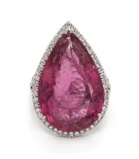 An 18 Karat White Gold, Pink Tourmaline and Diamond Ring, British, 6.90 dwts.
