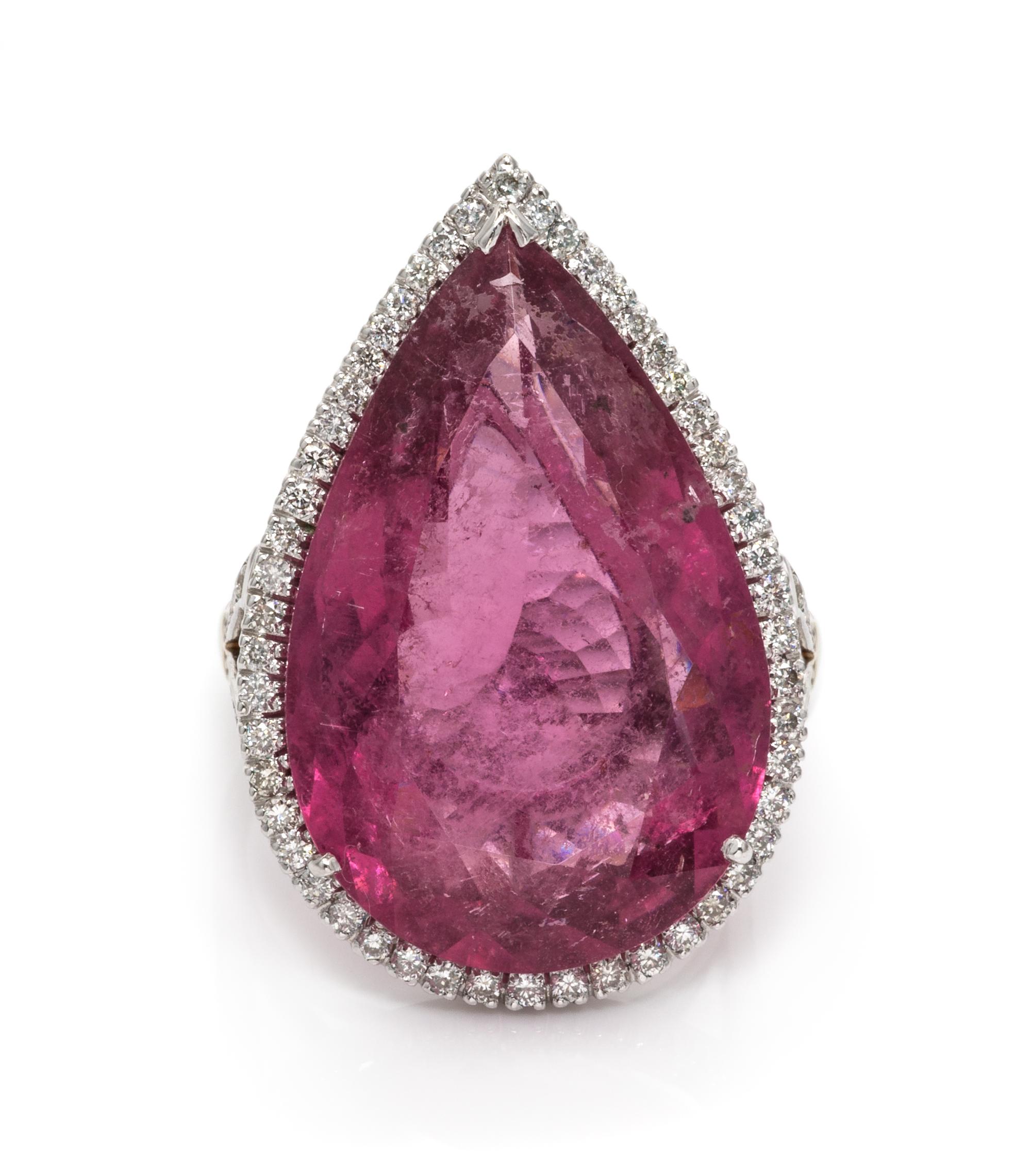 An 18 Karat White Gold, Pink Tourmaline and Diamond Ring, British, 6.90 dwts.