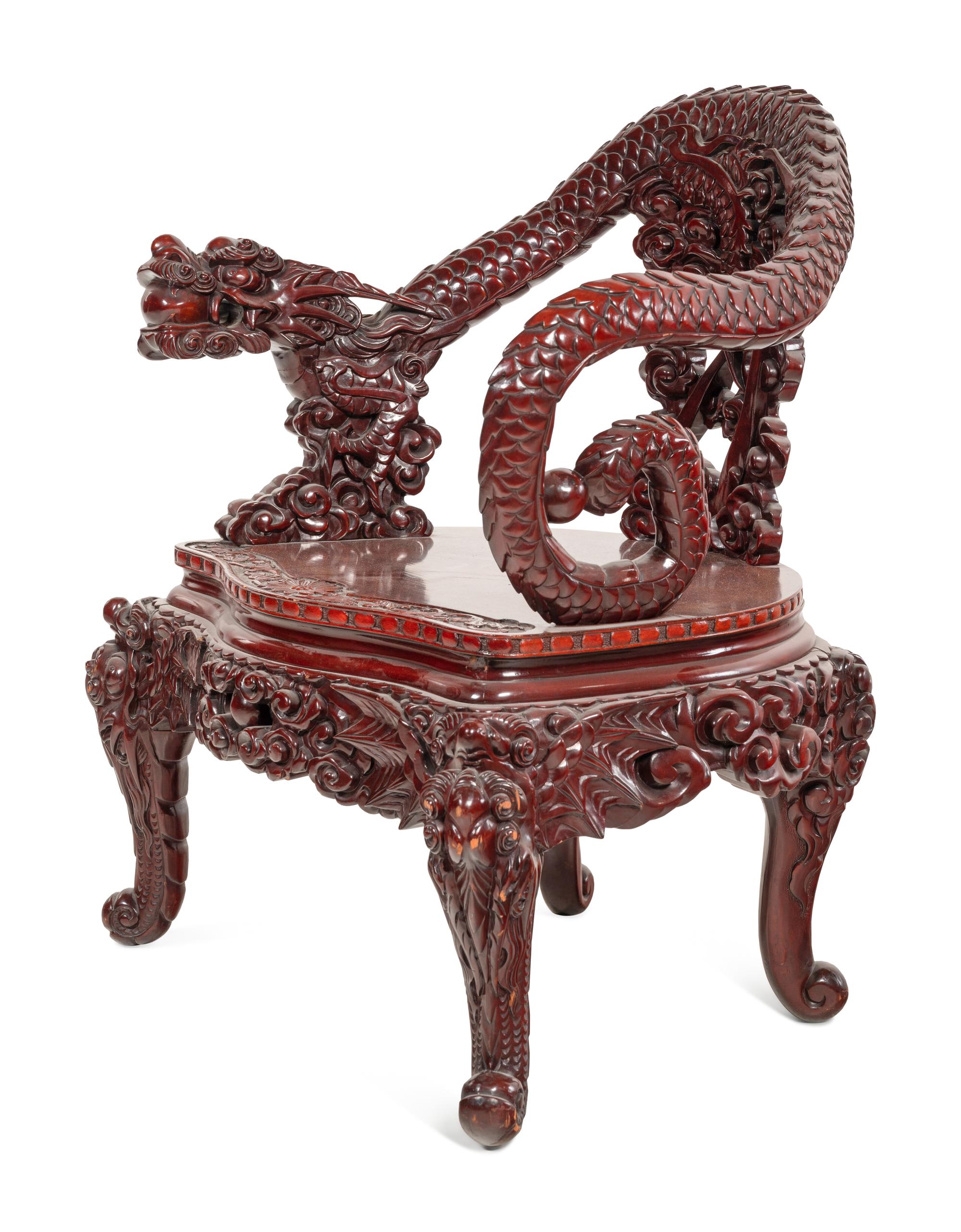 Three Japanese Export Rosewood Armchairs