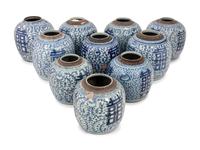 10 Chinese Blue and White Porcelain 'Double Happiness' Jars