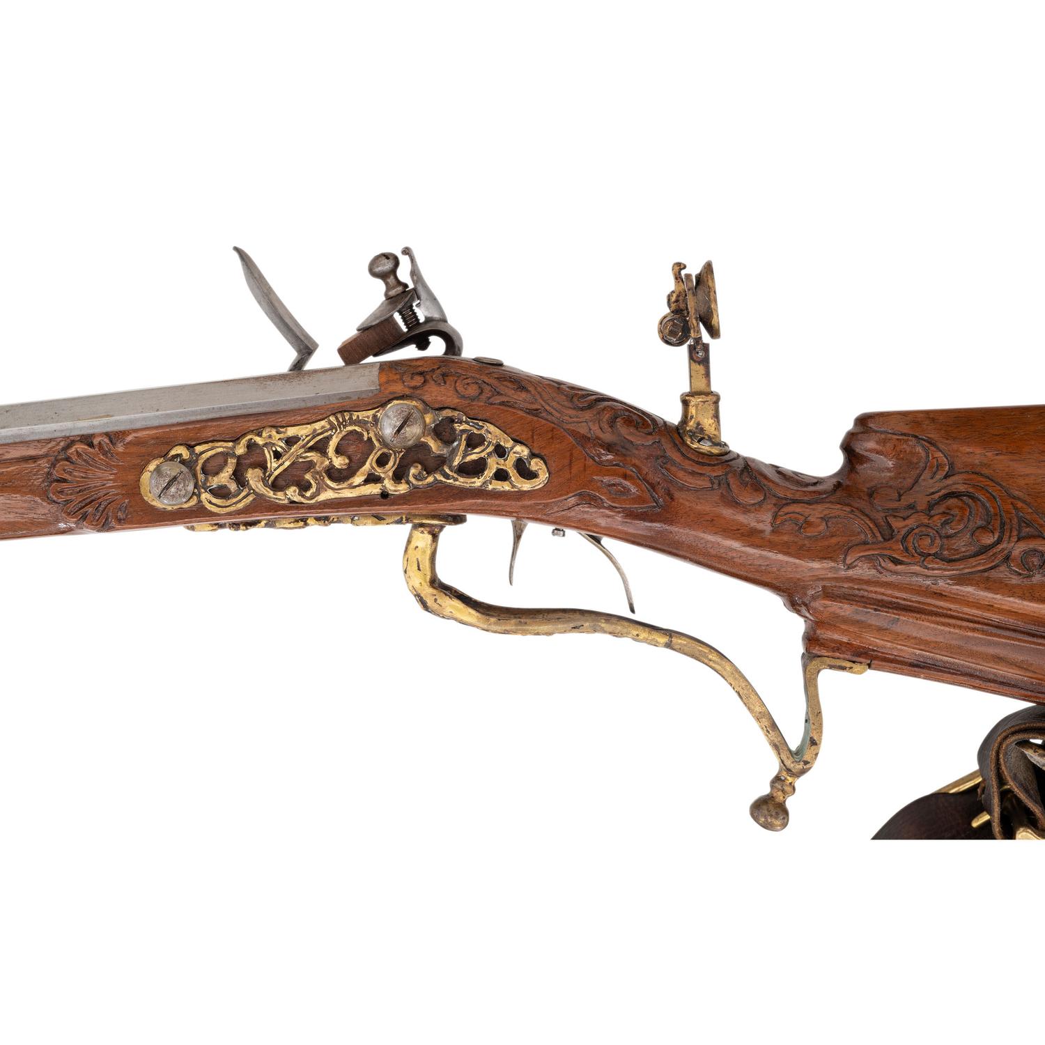 Contemporary Flintlock Jaeger Rifle with Carved and Fluted Stock
